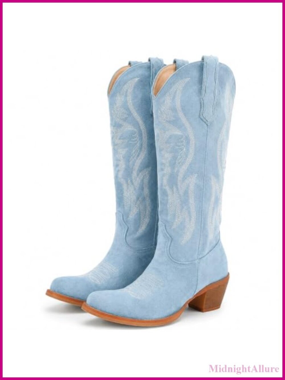 Mid Calf Cowboy Boots Western Pointed Toe Faux Suede Embroidered